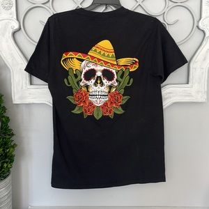 Cinco de Mayo Mexican Mexican Skull Logo Mascot  Black T-Shirt .